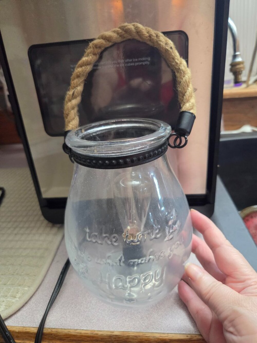 Unique Hanging Jar lamp with burlap handle~~LQQK!!